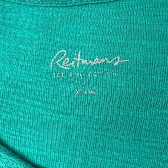 Reitmans Shirt Womens XL Teal Cotton Solid Short Sleeve Scoop Neck Pullover - Picture 4 of 9